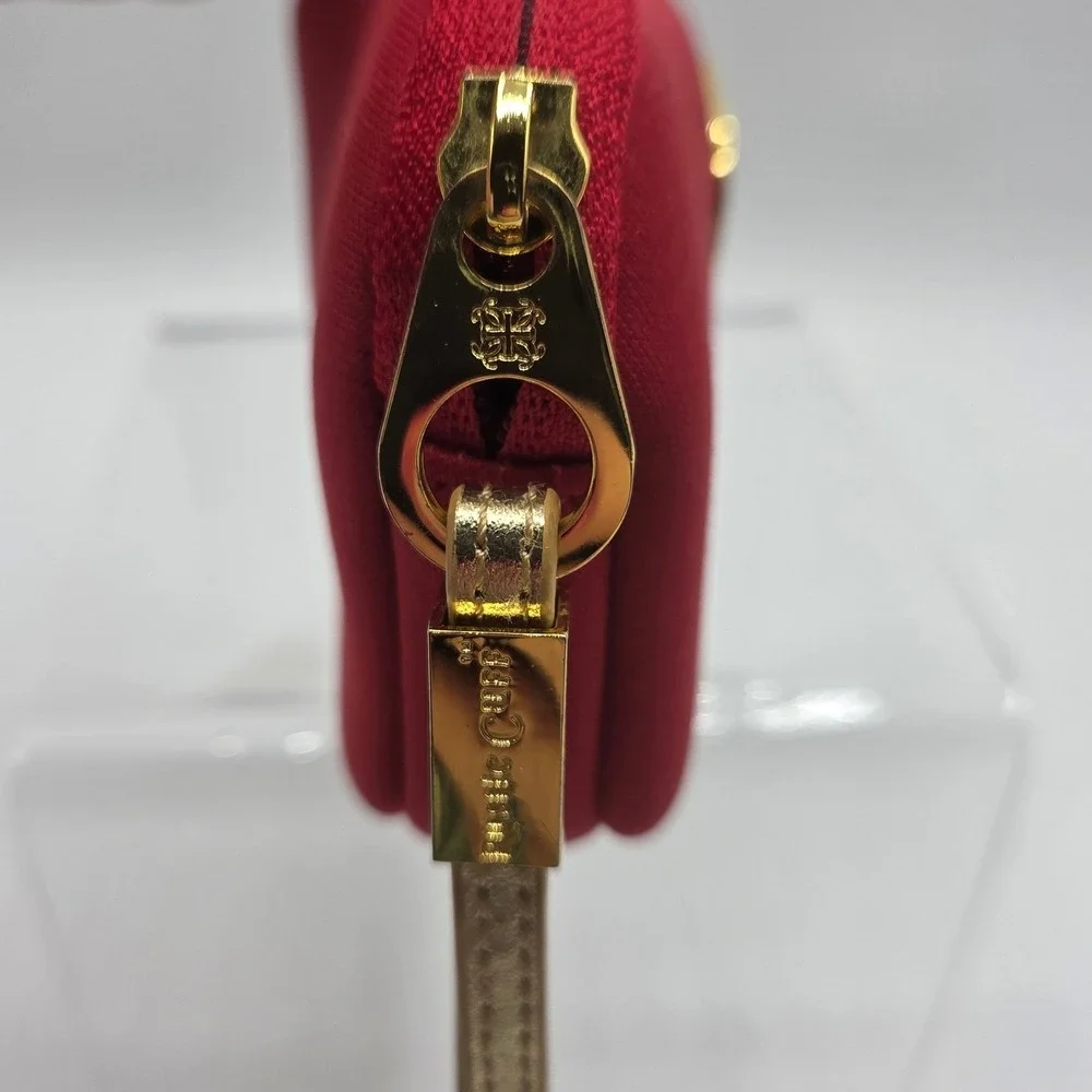 Rustic Cuff Red Wristlet Pouch Gold Logo‎ Detachable Strap Cosmetic Bag
